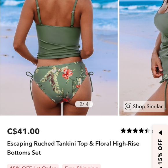 Cupshe Green and Orange Bikini with Tropical Print - Picture 3 of 3